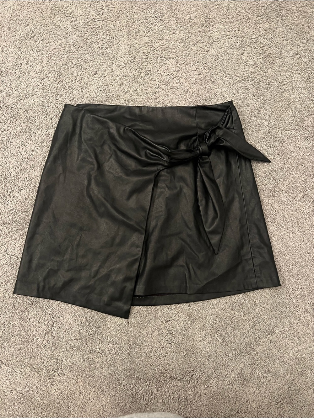fab'rik Black Faux Leather Mini Wrap Skirt